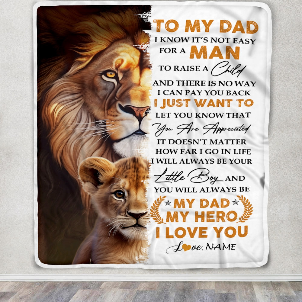 Personalized To My Dad from Son Blanket I Love You Dad Lion Father's Day Birthday Thanksgiving Christmas Customized Fleece Blanket | siriusteestore