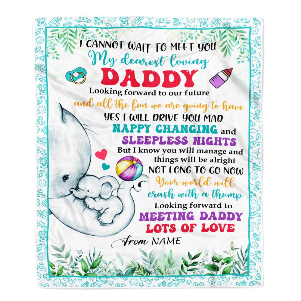 Personalized To My Daddy Blanket From Baby Name Elephant Happy Fathers Day My Dearest Loving Daddy New Father First Time Dad Customized Bed Fleece Blanket | siriusteestore