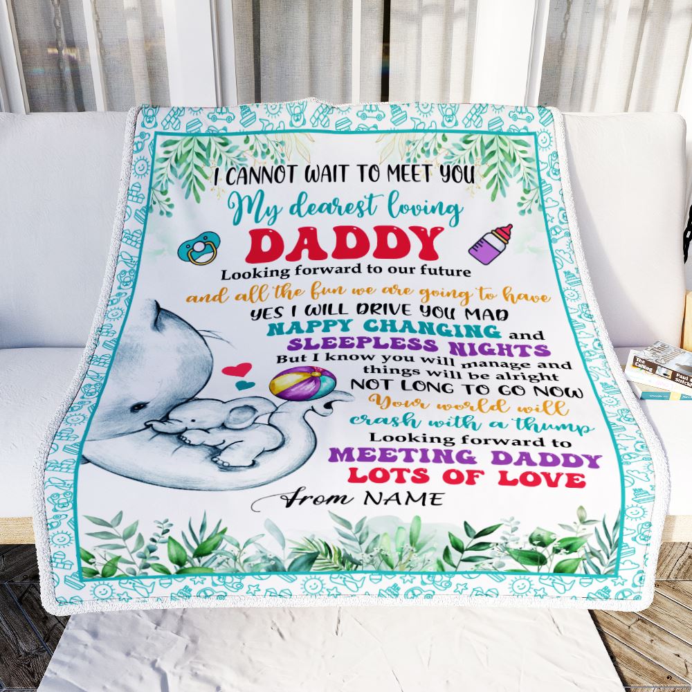 Personalized To My Daddy Blanket From Baby Name Elephant Happy Fathers Day My Dearest Loving Daddy New Father First Time Dad Customized Bed Fleece Blanket | siriusteestore