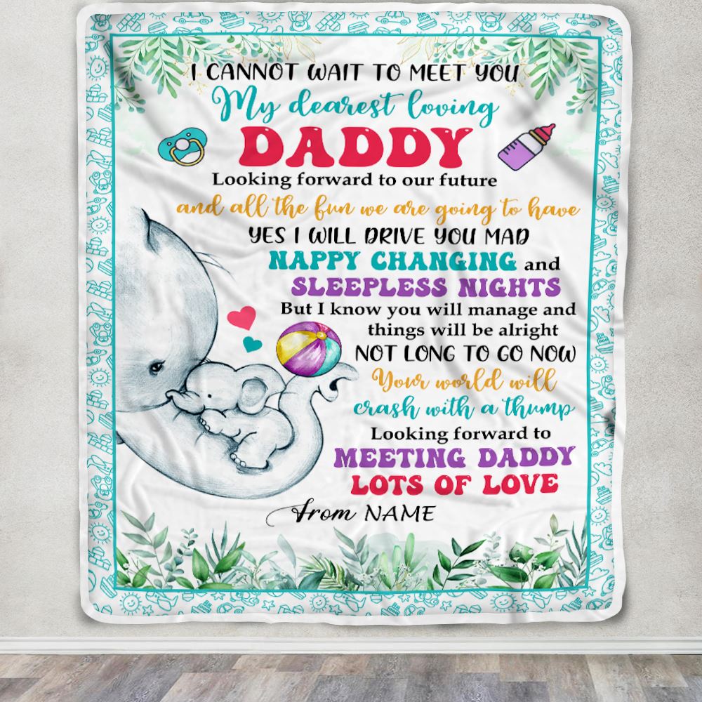 Personalized To My Daddy Blanket From Baby Name Elephant Happy Fathers Day My Dearest Loving Daddy New Father First Time Dad Customized Bed Fleece Blanket | siriusteestore