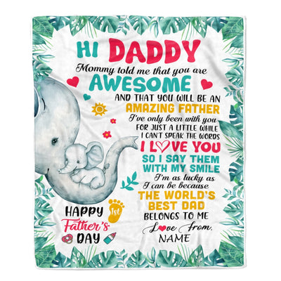Personalized To My Daddy First Time Dad Elephant 1St Happy Fathers Day New Father Custom Baby's Name To Father Customized Fleece Blanket | siriusteestore