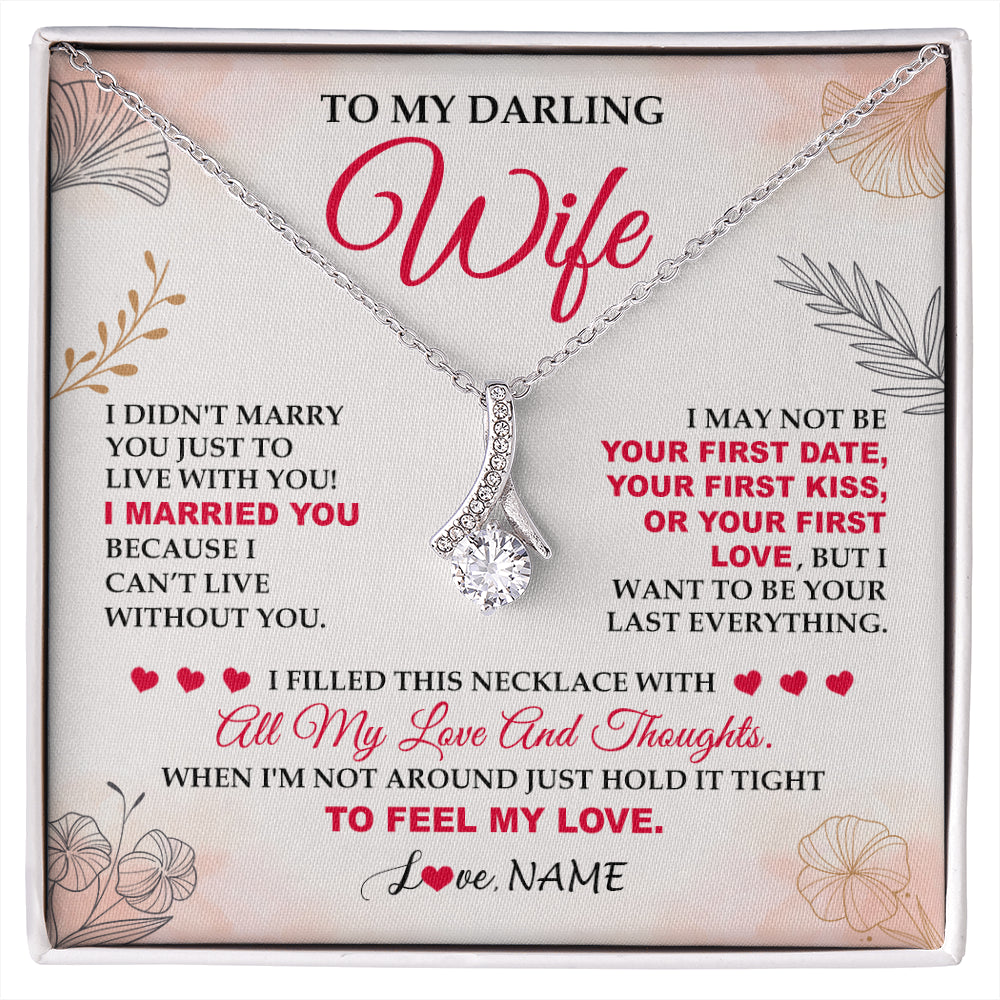 Alluring Beauty Necklace 14K White Gold Finish | 1 | Personalized To My Darling Wife Necklace From Husband My Love Birthday Gifts For Wife Soulmate Wedding Anniversary Romantic Gifts For Her Gift Box Message Card | siriusteestore