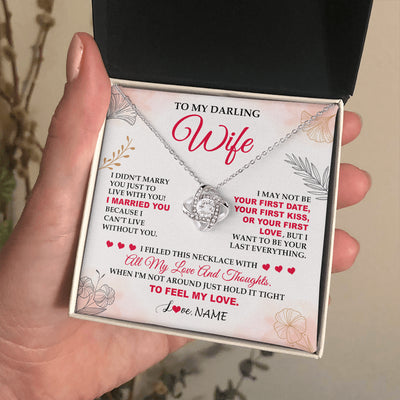 Love Knot Necklace 14K White Gold Finish | 2 | Personalized To My Darling Wife Necklace From Husband My Love Birthday Gifts For Wife Soulmate Wedding Anniversary Romantic Gifts For Her Gift Box Message Card | siriusteestore