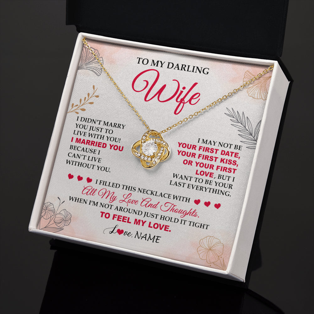 Love Knot Necklace 18K Yellow Gold Finish | 2 | Personalized To My Darling Wife Necklace From Husband My Love Birthday Gifts For Wife Soulmate Wedding Anniversary Romantic Gifts For Her Gift Box Message Card | siriusteestore
