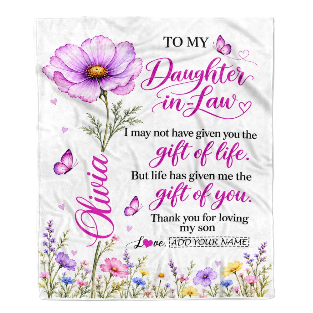 Personalized To My Daughter-In-Law Birthday Blanket Thank You For Loving My Son Floral Daughter-In-Law Gift From Mother In Law Customized Fleece Throw Blanket | siriusteestore