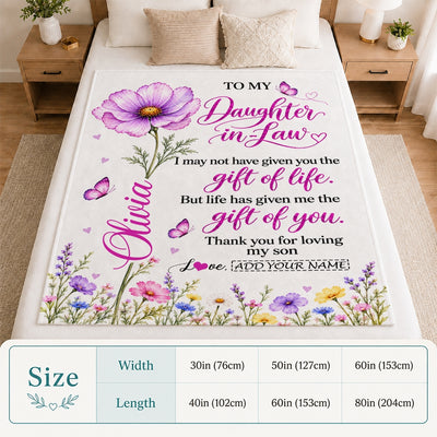 Personalized To My Daughter-In-Law Birthday Blanket Thank You For Loving My Son Floral Daughter-In-Law Gift From Mother In Law Customized Fleece Throw Blanket | siriusteestore