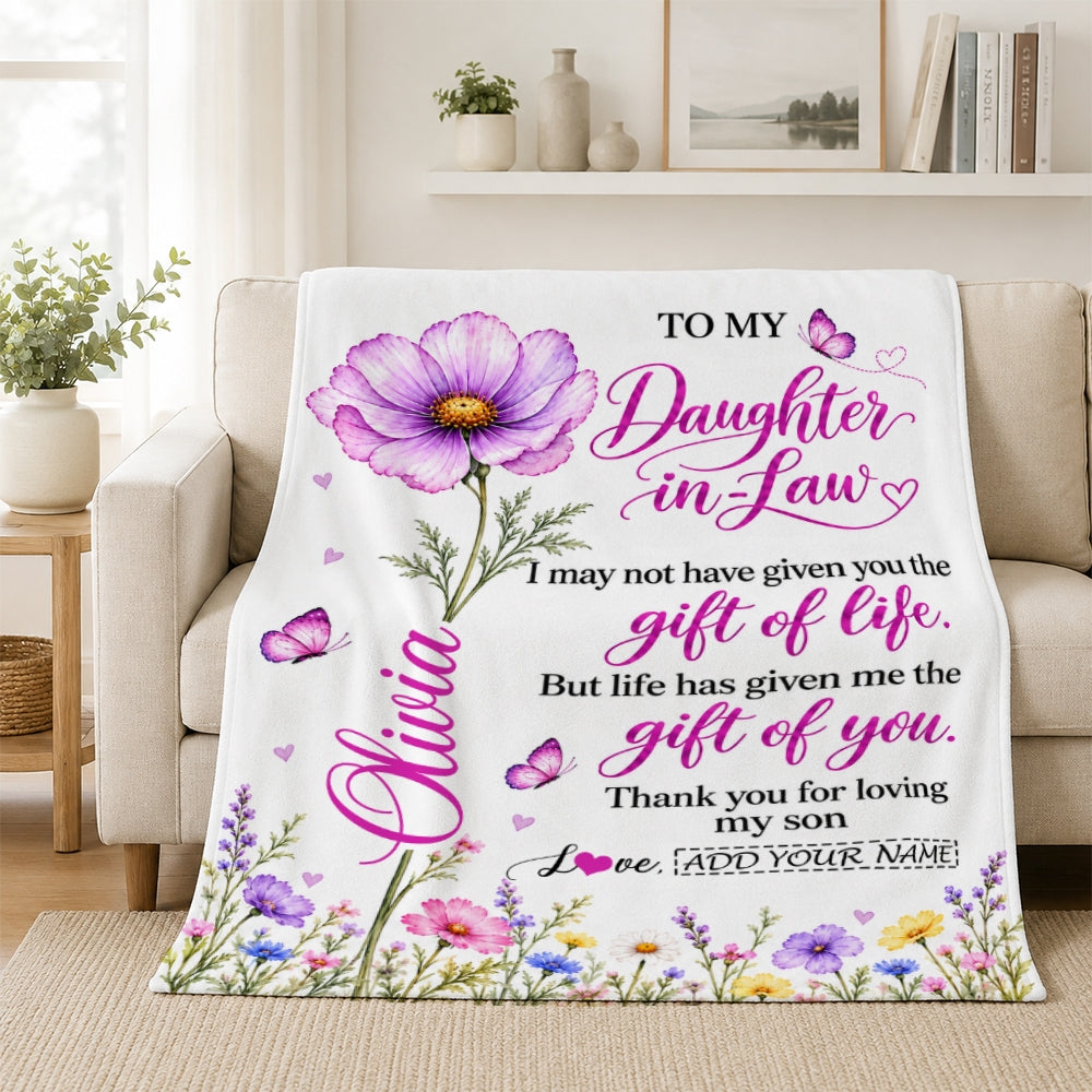 Personalized To My Daughter-In-Law Birthday Blanket Thank You For Loving My Son Floral Daughter-In-Law Gift From Mother In Law Customized Fleece Throw Blanket | siriusteestore