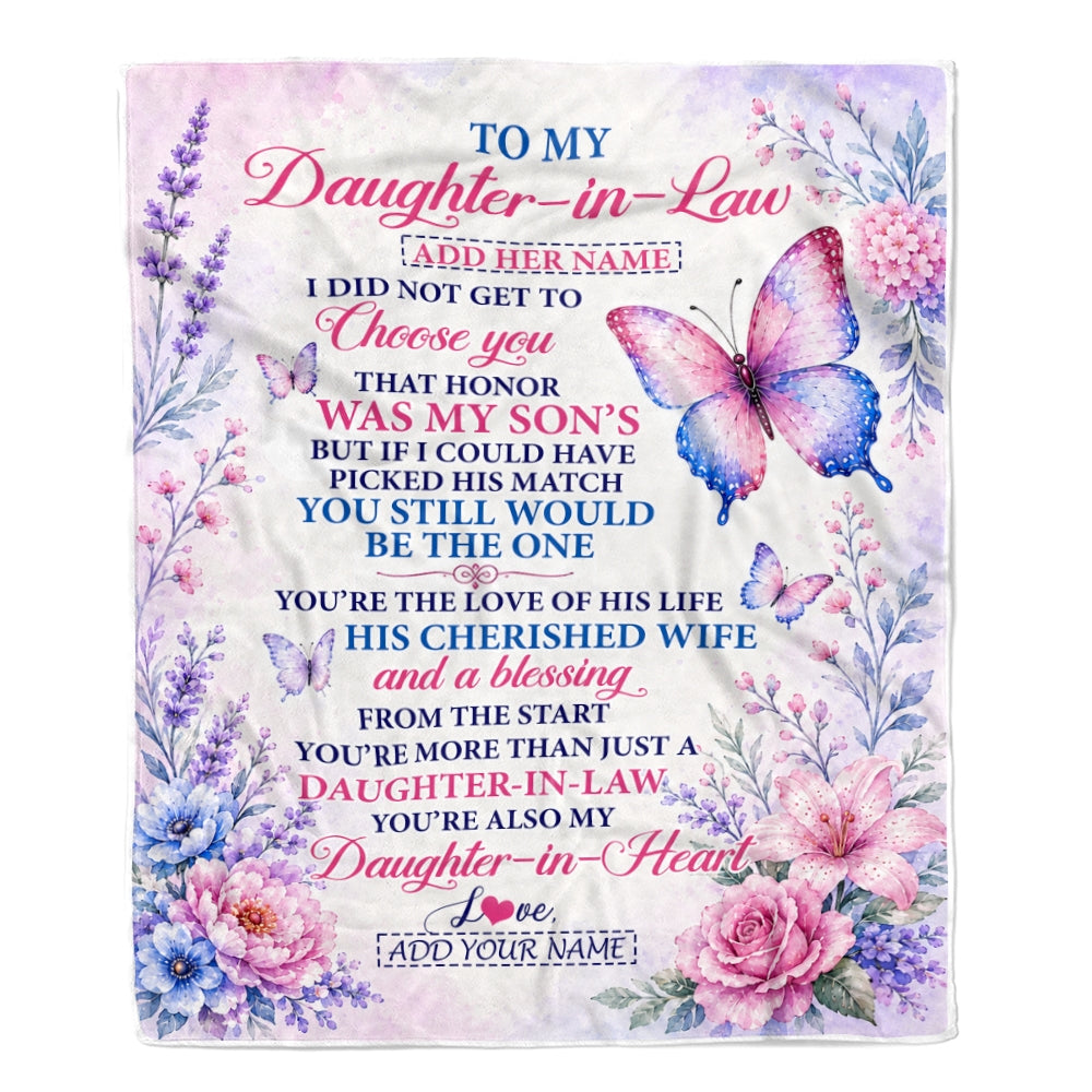 Personalized To My Daughter-In-Law Gifts From Mother-In-Law Blanket Lavender Blue Butterfly Birthday Presents Wedding Anniversary Christmas Fleece Blanket | siriusteestore