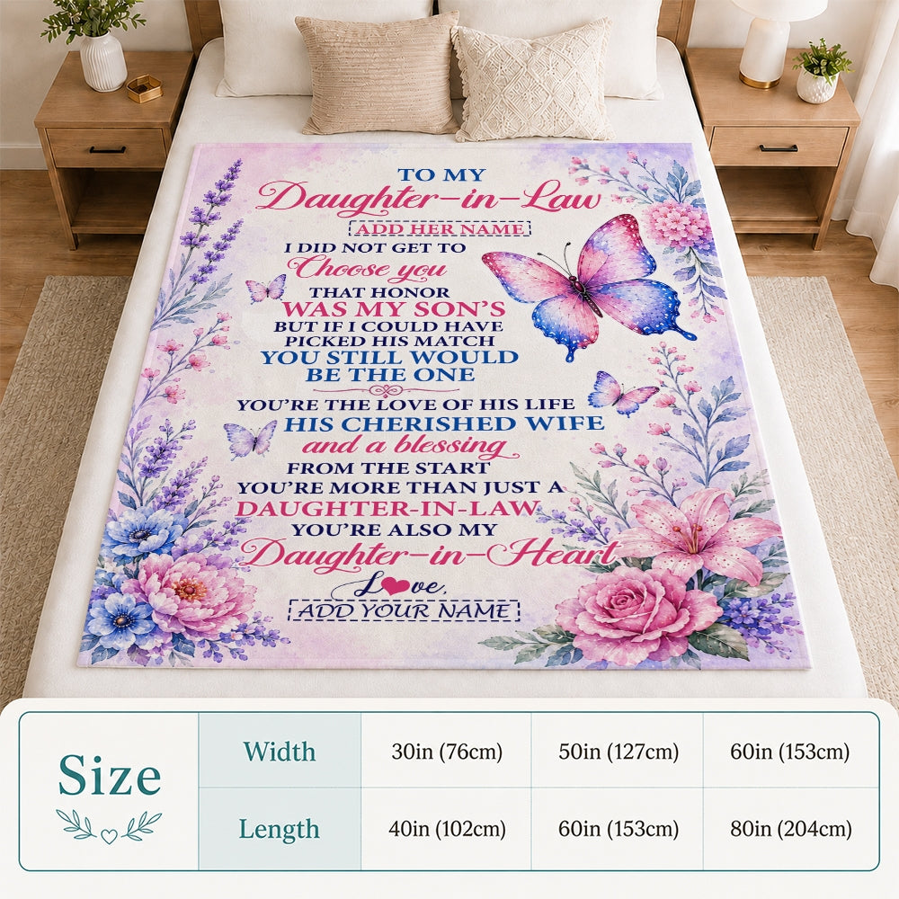 Personalized To My Daughter-In-Law Gifts From Mother-In-Law Blanket Lavender Blue Butterfly Birthday Presents Wedding Anniversary Christmas Fleece Blanket | siriusteestore