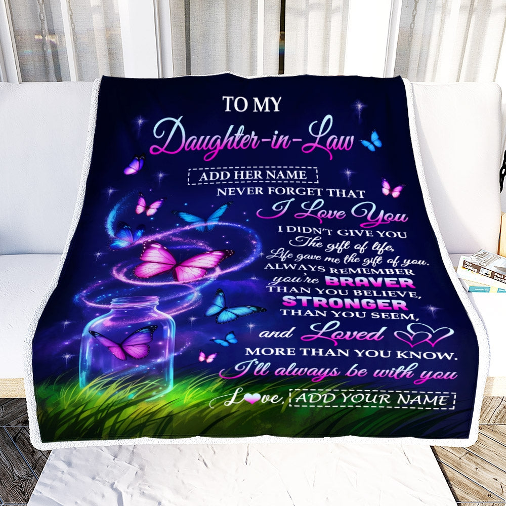 Personalized To My Daughter-in-Law Gifts From Mother-in-Law Blanket Butterfly Never Forget Birthday Presents Gifts Wedding Anniversary Christmas Fleece Blanket | siriusteestore