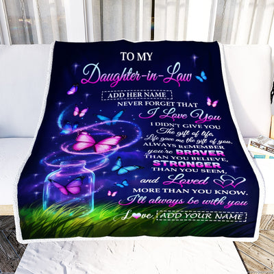 Personalized To My Daughter-in-Law Gifts From Mother-in-Law Blanket Butterfly Never Forget Birthday Presents Gifts Wedding Anniversary Christmas Fleece Blanket | siriusteestore