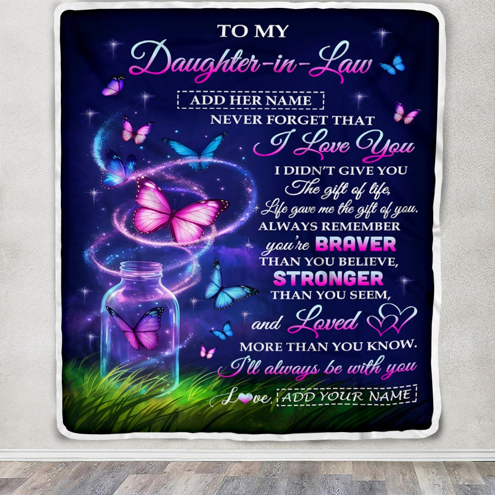 Personalized To My Daughter-in-Law Gifts From Mother-in-Law Blanket Butterfly Never Forget Birthday Presents Gifts Wedding Anniversary Christmas Fleece Blanket | siriusteestore