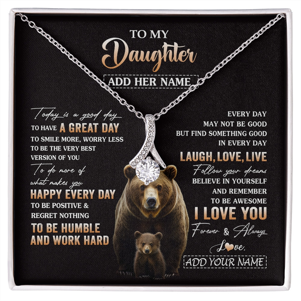 Alluring Beauty Necklace 14K White Gold Finish | 1 | Personalized To My Daughter Bear Necklace From Mom Dad Every Day Laugh Love Live Daughter Birthday Gifts Graduation Christmas Custom Gift Box Message Card | https://siriusteestore.