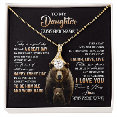 Alluring Beauty Necklace 18K Yellow Gold Finish | 1 | Personalized To My Daughter Bear Necklace From Mom Dad Every Day Laugh Love Live Daughter Birthday Gifts Graduation Christmas Custom Gift Box Message Card | https://siriusteestore.