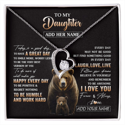 Forever Love Necklace 14K White Gold Finish | 1 | Personalized To My Daughter Bear Necklace From Mom Dad Every Day Laugh Love Live Daughter Birthday Gifts Graduation Christmas Custom Gift Box Message Card | https://siriusteestore.