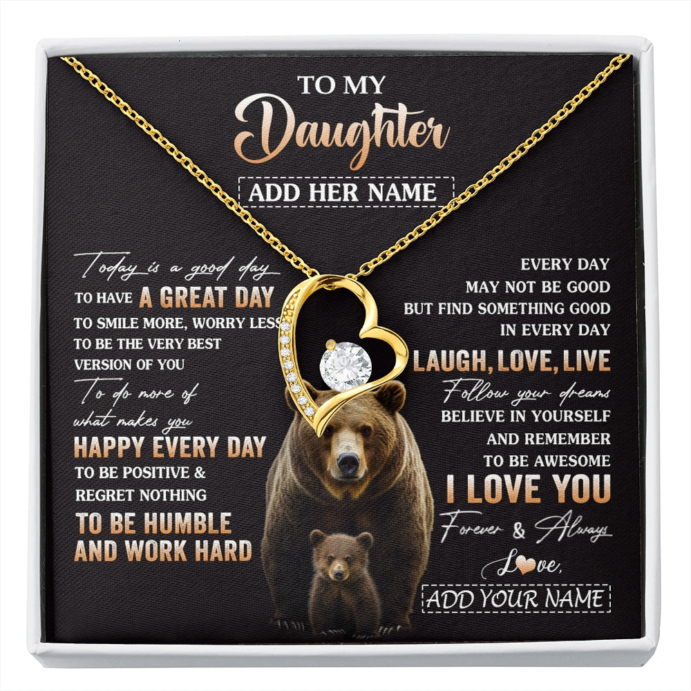 Forever Love Necklace 18K Yellow Gold Finish | 1 | Personalized To My Daughter Bear Necklace From Mom Dad Every Day Laugh Love Live Daughter Birthday Gifts Graduation Christmas Custom Gift Box Message Card | https://siriusteestore.