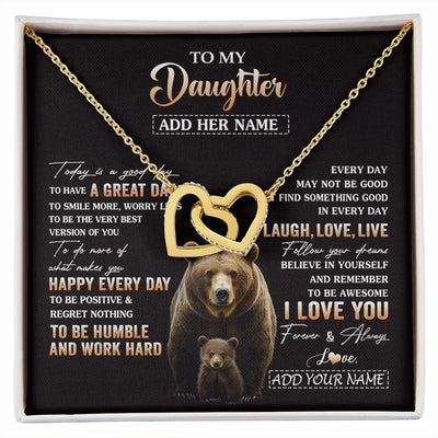 Interlocking Hearts Necklace 18K Yellow Gold Finish | 1 | Personalized To My Daughter Bear Necklace From Mom Dad Every Day Laugh Love Live Daughter Birthday Gifts Graduation Christmas Custom Gift Box Message Card | https://siriusteestore.