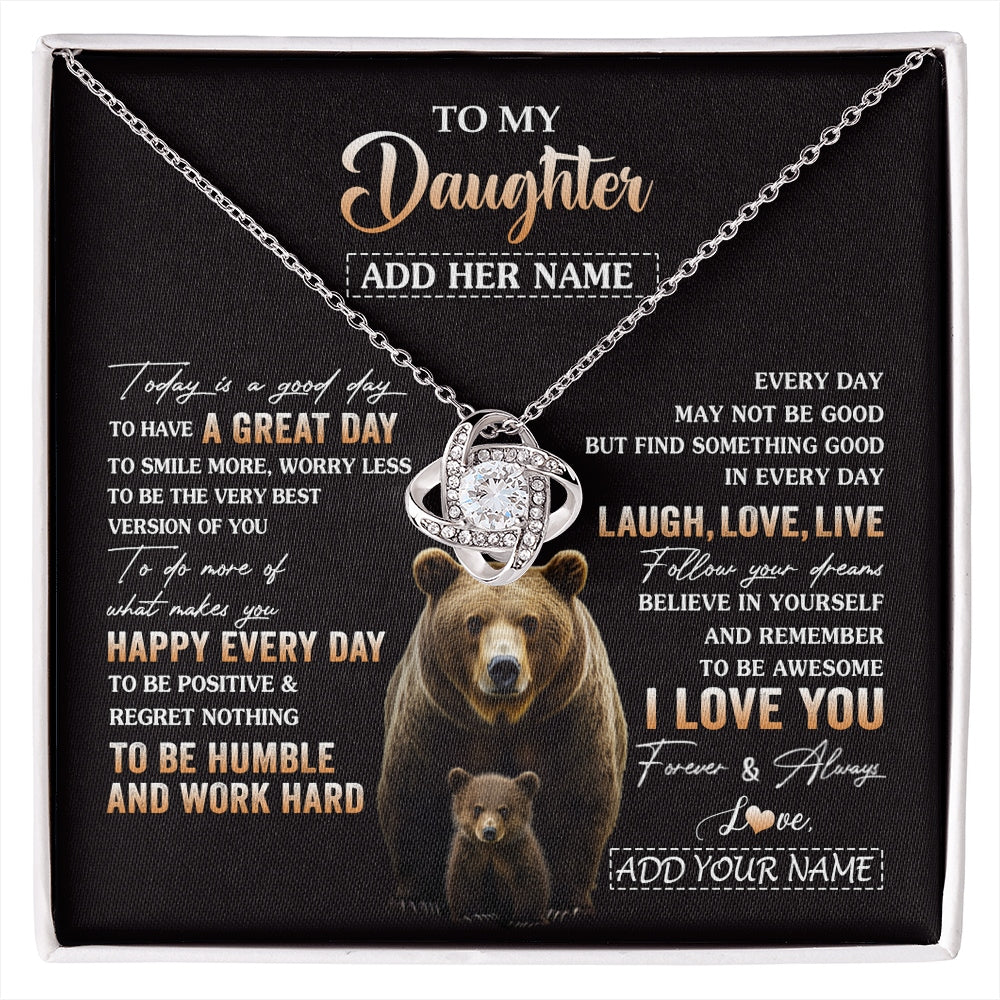 Love Knot Necklace 14K White Gold Finish | 1 | Personalized To My Daughter Bear Necklace From Mom Dad Every Day Laugh Love Live Daughter Birthday Gifts Graduation Christmas Custom Gift Box Message Card | https://siriusteestore.