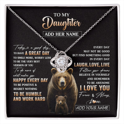 Love Knot Necklace 14K White Gold Finish | 1 | Personalized To My Daughter Bear Necklace From Mom Dad Every Day Laugh Love Live Daughter Birthday Gifts Graduation Christmas Custom Gift Box Message Card | https://siriusteestore.