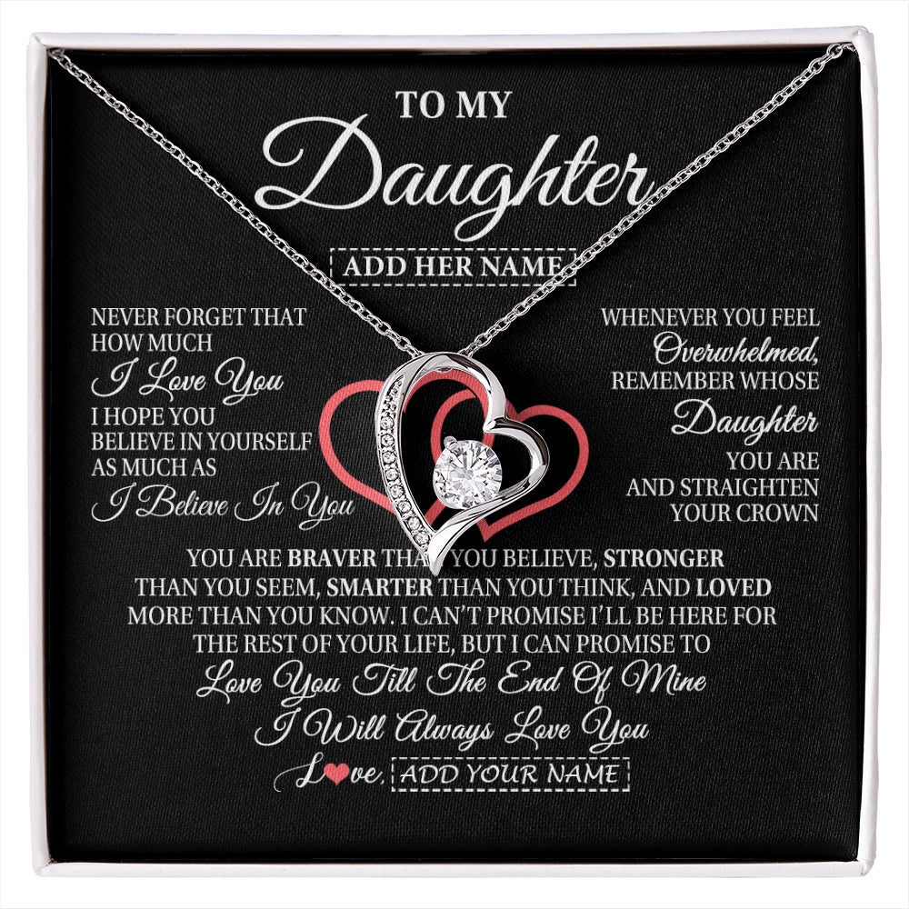 Forever Love Necklace 14K White Gold Finish | 1 | Personalized To My Daughter Birthday Gifts From Mom Dad Mother Always Love You Daughter Necklace Gifts Jewelry Christmas Custom Gift Box Message Card | siriusteestore.myshopify