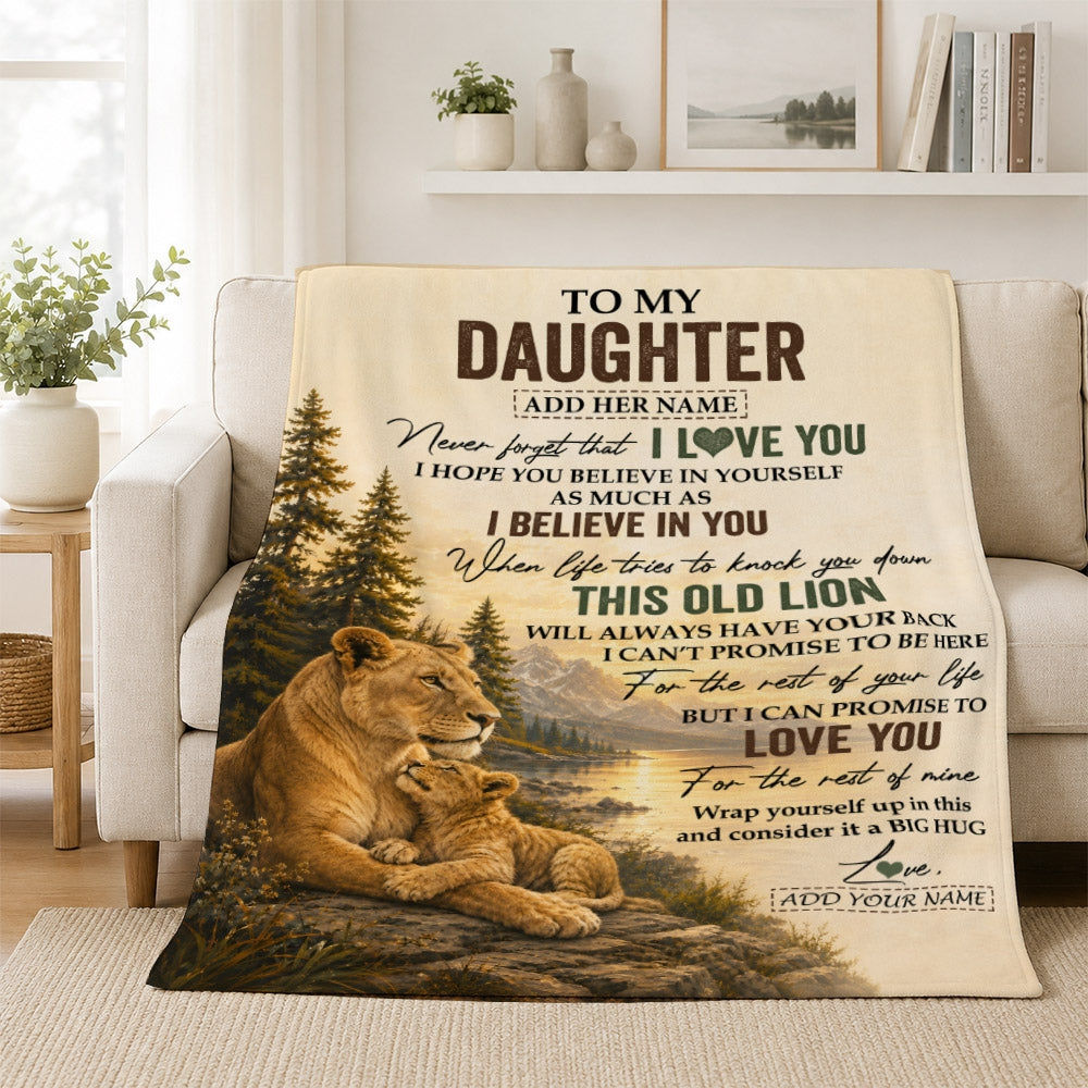 Personalized To My Daughter Birthday Gifts From Mom Mother This Old Lion Blanket Daughter Gifts Graduation Christmas Gift Ideas For Women Fleece Throw Blanket | siriusteestore