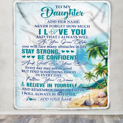 Personalized To My Daughter Blanket Beach I Love You Forever From Mom Dad Daughter Birthday Gifts Christmas Thanksgiving Graduation Custom Fleece Blanket | siriusteestore