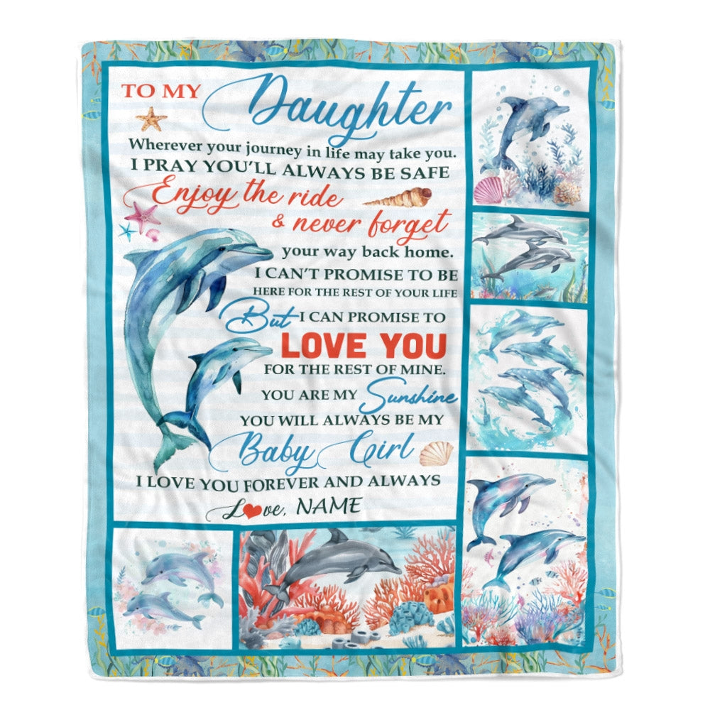 Personalized To My Daughter Blanket Dolphin from Mom Dad Mom My Sunshine Baby Girl Daughter Birthday Christmas Gift Customized Bed Fleece Throw Blanket | siriusteestore