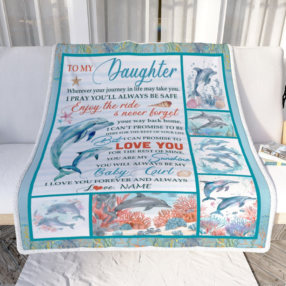 Personalized To My Daughter Blanket Dolphin from Mom Dad Mom My Sunshine Baby Girl Daughter Birthday Christmas Gift Customized Bed Fleece Throw Blanket | siriusteestore