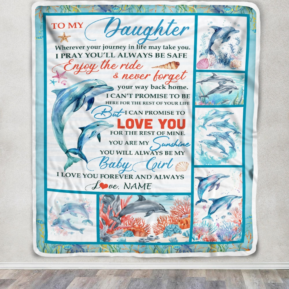Personalized To My Daughter Blanket Dolphin from Mom Dad Mom My Sunshine Baby Girl Daughter Birthday Christmas Gift Customized Bed Fleece Throw Blanket | siriusteestore