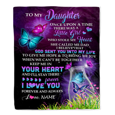 Personalized To My Daughter Blanket From Dad Father Butterfly Once Upon A Time There Was A Girl Daughter Birthday Christmas Customized Fleece Blanket | siriusteestore