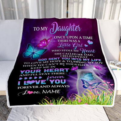 Personalized To My Daughter Blanket From Dad Father Butterfly Once Upon A Time There Was A Girl Daughter Birthday Christmas Customized Fleece Blanket | siriusteestore