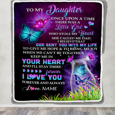 Personalized To My Daughter Blanket From Dad Father Butterfly Once Upon A Time There Was A Girl Daughter Birthday Christmas Customized Fleece Blanket | siriusteestore