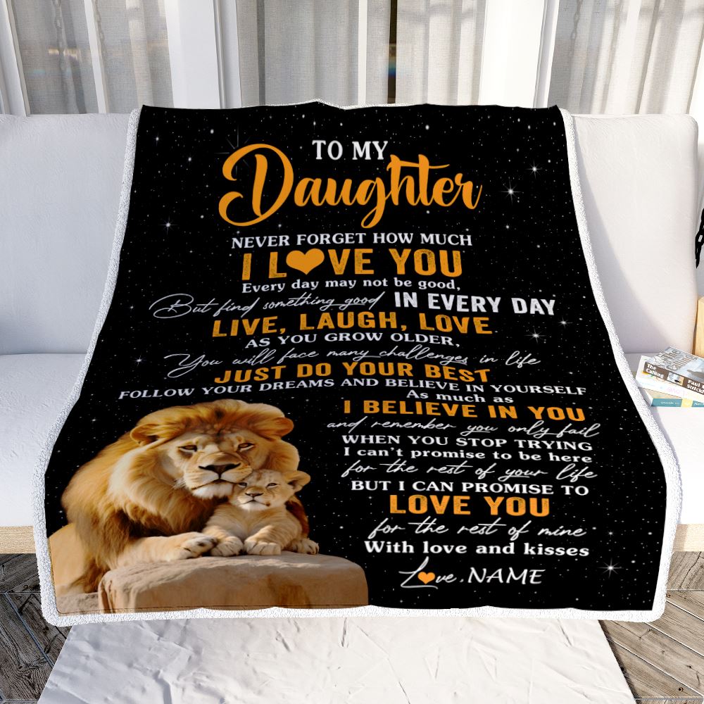 Personalized To My Daughter Blanket From Dad Father Live Laugh Love Lion Daughter Birthday Gifts Positive Graduation Christmas Customized Fleece Blanket | siriusteestore
