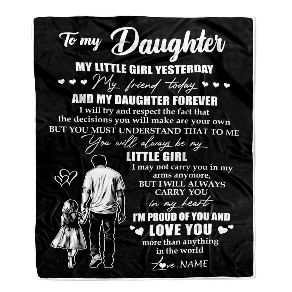Personalized To My Daughter Blanket From Dad Father My Little Girl My Friend Proud And Love Daughter Birthday Graduation Christmas Customized Fleece Blanket | siriusteestore