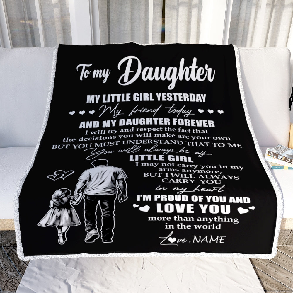 Personalized To My Daughter Blanket From Dad Father My Little Girl My Friend Proud And Love Daughter Birthday Graduation Christmas Customized Fleece Blanket | siriusteestore
