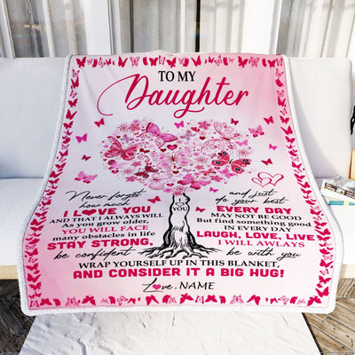 Personalized To My Daughter Blanket From Mom Dad Butterfly Laugh Love Live Daughter Birthday Christmas Customized Bed Fleece Throw Blanket | siriusteestore