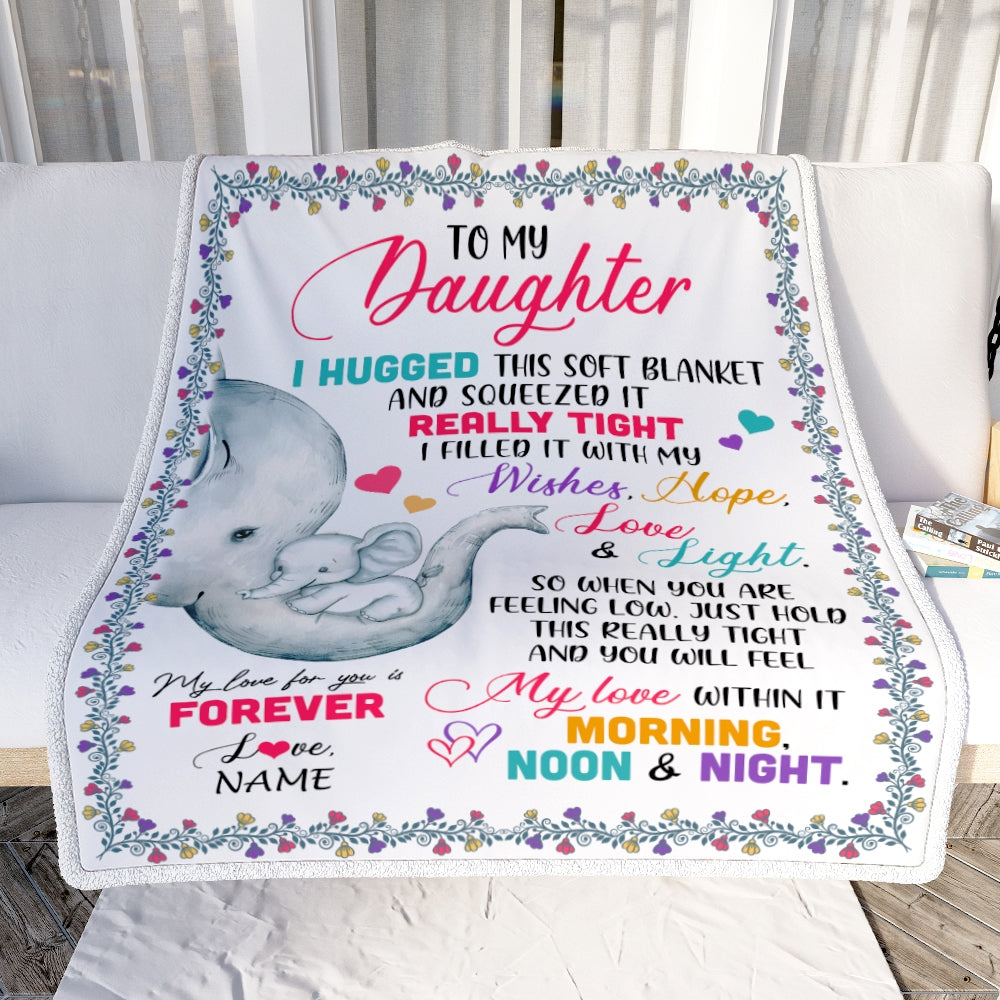 Personalized To My Daughter Blanket From Mom Dad Elephant I Huggest This Soft Blanket Daughter Birthday Graduation Christmas Bed Customized Fleece Blanket | siriusteestore