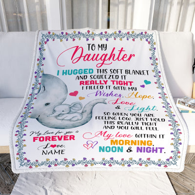 Personalized To My Daughter Blanket From Mom Dad Elephant I Huggest This Soft Blanket Daughter Birthday Graduation Christmas Bed Customized Fleece Blanket | siriusteestore