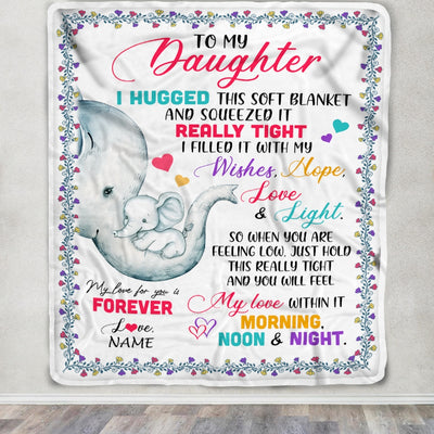 Personalized To My Daughter Blanket From Mom Dad Elephant I Huggest This Soft Blanket Daughter Birthday Graduation Christmas Bed Customized Fleece Blanket | siriusteestore