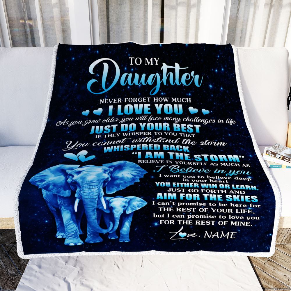 Personalized To My Daughter Blanket From Mom Dad Elephant Never Forget I Love You Daughter Birthday Gifts Graduation Christmas Customized Fleece Blanket | siriusteestore