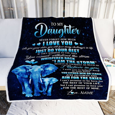 Personalized To My Daughter Blanket From Mom Dad Elephant Never Forget I Love You Daughter Birthday Gifts Graduation Christmas Customized Fleece Blanket | siriusteestore