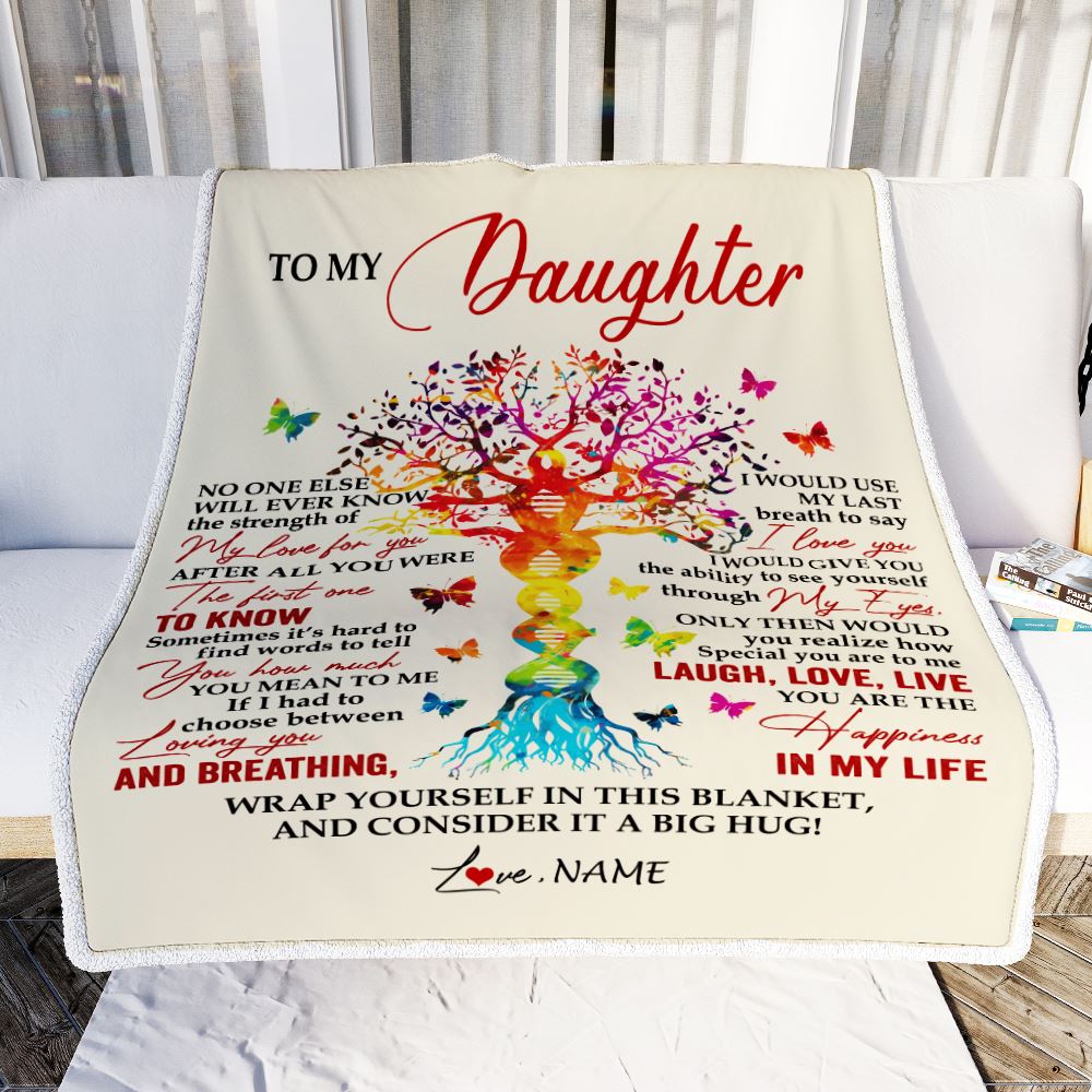 Personalized To My Daughter Blanket From Mom Dad Father DNA Colorful Tree Daughter Birthday Celebrating Graduation Christmas Customized Gift Fleece Blanket | siriusteestore