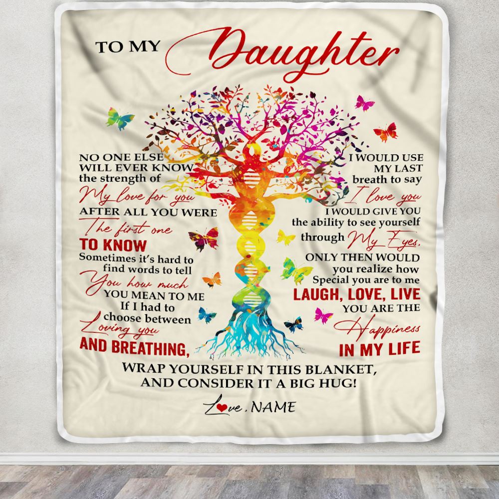 Personalized To My Daughter Blanket From Mom Dad Father DNA Colorful Tree Daughter Birthday Celebrating Graduation Christmas Customized Gift Fleece Blanket | siriusteestore
