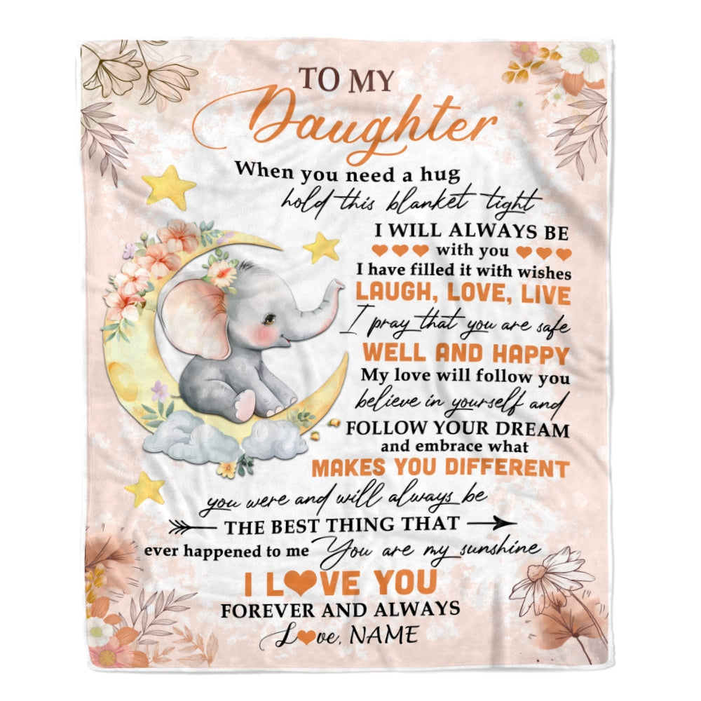 Personalized To My Daughter Blanket From Mom Dad Father Flower Elephant Moon Daughter Birthday Graduation Christmas Customized Fleece Throw Blanket | siriusteestore
