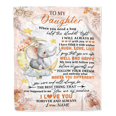 Personalized To My Daughter Blanket From Mom Dad Father Flower Elephant Moon Daughter Birthday Graduation Christmas Customized Fleece Throw Blanket | siriusteestore
