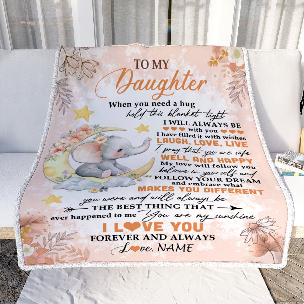 Personalized To My Daughter Blanket From Mom Dad Father Flower Elephant Moon Daughter Birthday Graduation Christmas Customized Fleece Throw Blanket | siriusteestore