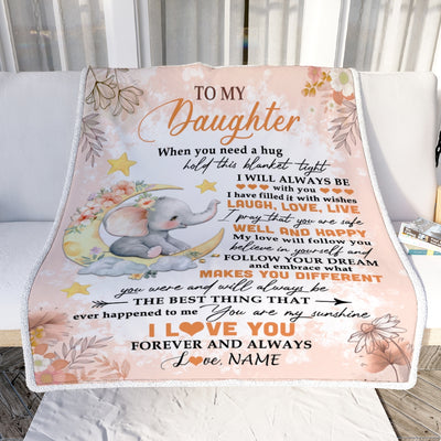 Personalized To My Daughter Blanket From Mom Dad Father Flower Elephant Moon Daughter Birthday Graduation Christmas Customized Fleece Throw Blanket | siriusteestore