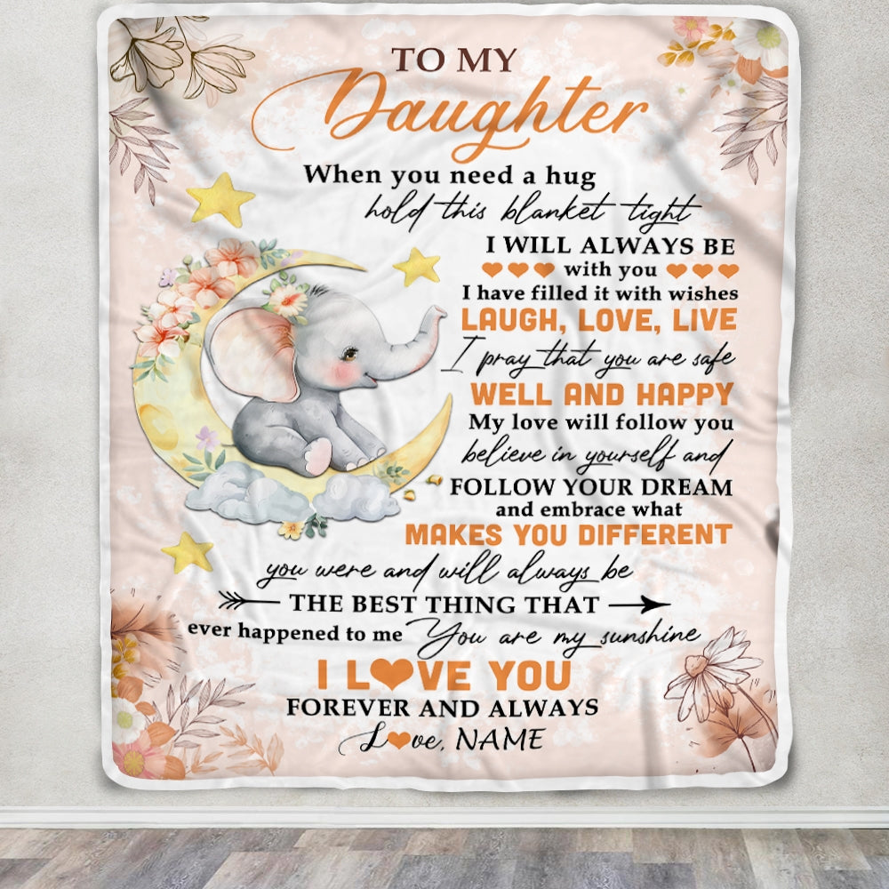 Personalized To My Daughter Blanket From Mom Dad Father Flower Elephant Moon Daughter Birthday Graduation Christmas Customized Fleece Throw Blanket | siriusteestore