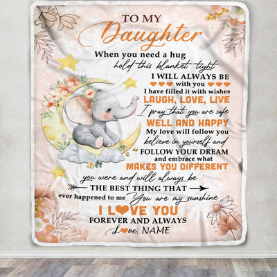 Personalized To My Daughter Blanket From Mom Dad Father Flower Elephant Moon Daughter Birthday Graduation Christmas Customized Fleece Throw Blanket | siriusteestore
