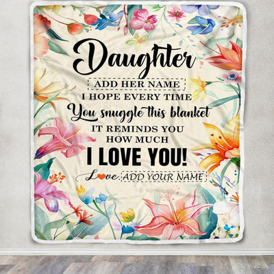 Personalized To My Daughter Blanket From Mom Dad Floral I Love You Great Daughter Birthday Gifts Graduation Christmas Customized Fleece Throw Blanket | siriusteestore